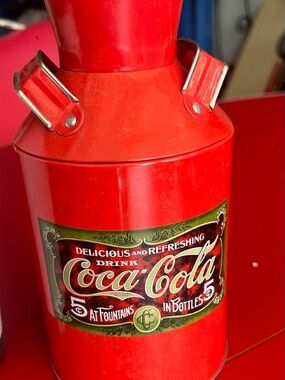 Coca Cola Red Metal Drink Canister with Vintage Logo